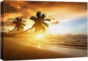 16"x24"-Sunset Beach Landscape Wall Art Nature Canvas Print - Picture 1 of 5