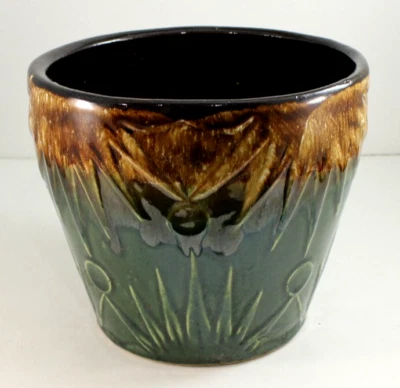 Robinson Ransbottom SUN & MOON JARDINIERE PLANTER POT 7" H x 8" D Green/Brown #6 - Image 1 of 4
