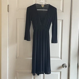 Ella Moss Black Dress XS Eyelet Grommet Brass Metal Accents Modal & Pima Cotton - Picture 1 of 8