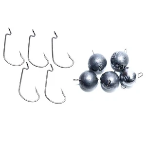 5 x Haken Offsethaken oder Jighaken 1/0 2/0 mit Öse+ 5 Cheburascha 20-50 Gramm - Bild 1 von 9
