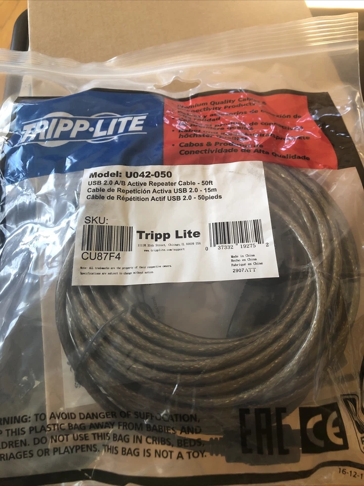 Tripp Lite U042-050 USB 2.0 A/b Active Repeater Cable 50ft Cu87f4