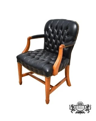 Silla de cuero acolchada estilo tradicional vintage artesanal con cabeza de clavo de latón Tr Foto 1 de 4