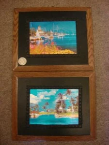 TWO antique tin metal etching etchings wall decor art hanging boat beach nautica - Picture 1 of 11