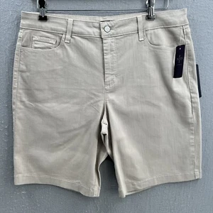 NYDJ Tan Beige Bermuda Denim Shorts Womens Petite 16P LiftTuck Stretch Classic - Picture 1 of 8