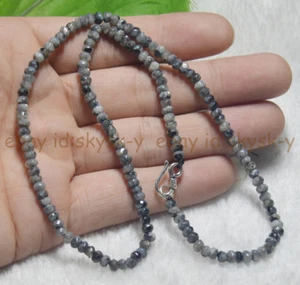 Lot 2x4mm Black Labradorite Faceted Roundel Gems Beads Necklace Silver Clasp - Picture 1 of 14