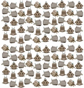 100 Pack 3 to 2 prong AC Polarized Grounding Power Plug Adapter ETL RATED BEIGE - Picture 1 of 11