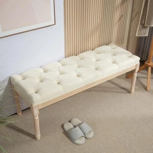 Tufted Cream End of Bed Bench Seat – Vintage Hallway Window Ottoman 115cm - Picture 1 of 13