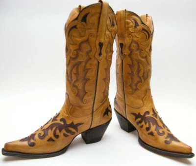 BOTAS VAQUERAS MUJER EWAYSON 12-021-6102-0540 CUERO MARRÓN TOSTADO CON INCRUSTACIONES TALLA 8 Foto 1 de 4