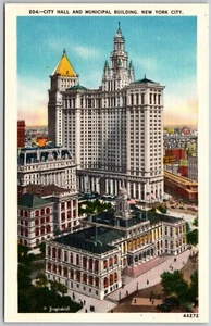 City Hall and Municipal Building New York City - Elevated View - Postcard 4709 - Picture 1 of 2