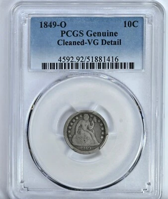 1849-O 10C Liberty Seated Dime PCGS VG Detail Cleaned Silver Coin 4592 - Image 1 of 2