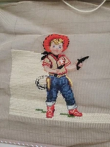 Bucilla 22020 Tapestry LITTLE COWBOY Needlepoint Canvas PARTIALLY COMPLETE - Picture 1 of 4