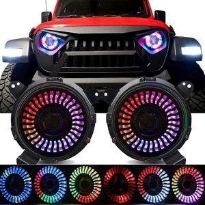 AUXBEAM 7" RGB LED Headlight+9" Bracket for Jeep Wrangler JL JLU Gladiator 2018+ - Picture 1 of 12