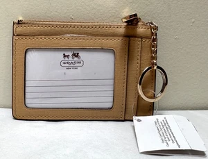 MINI TARJETA DE IDENTIFICACIÓN COACH 51454 cuero saffiano tostado, llavero - Imagen 1 de 5