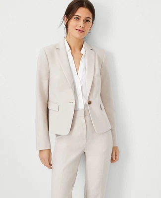 NUEVO BLAZER ANN TAYLOR $179 MARFIL PORCELANA ALGODÓN ELÁSTICO UN BOTÓN TALLA 4 Foto 1 de 4