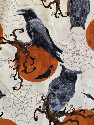 乌鸦猫头鹰哥特万圣节棉织物神秘庄园橙色月亮蜘蛛蝙蝠被子 — 第 1/4 张图片