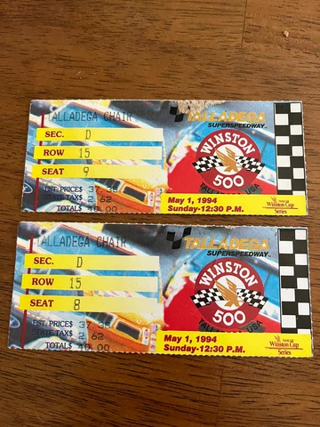 2 -Nascar 1994 Talladega Speedway Winston 500 Ticket Stub Dale Earnhardt Winner Cover