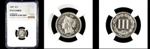 1880 3C NGC-PR67 CAMEO+POP 9 & ONLY 8 FINER PQ THREE CENT NICKEL - Picture 1 of 1