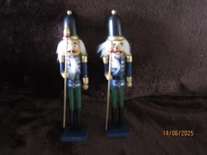 2 NUTCRACKER WOODEN DECORATION BLUE SHADES GOLD MULTI 9 INCH - Picture 1 of 3