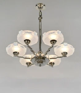 EZAN EJG J.Gauthier :  FRENCH OPALESCENT ART DECO CHANDELIER #1   .. 1930 France - Picture 1 of 11