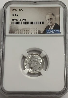 1952 NGC PF66 90% Silver Proof Roosevelt Dime Portrait Label - Image 1 of 3