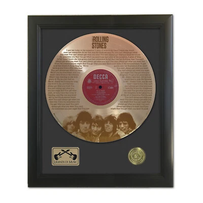 Rolling Stones You Can't Always Get Laser Etched Gold LP Record Framed Display - Image 1 of 3