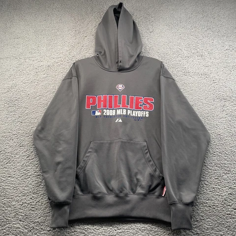 Philadelphia Phillies Hoodie Adult Medium Gray 2008 MLB Playoffs Sweatshirt Mens Cover