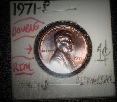 1971 p Uncirculated Double Rim Mint Error Copper Penny Lincoln Wheat 1c Cent  - Image 1 of 3