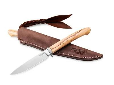 LION STEEL LionSteel Ago Olive Wood Messer Feststehend M390 Lederscheide EDC ✔️ 02LS087
