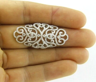 Long Round Diamond Filigree Cluster Lady's Ring Band 14k White Gold 2.11Ct - Image 1 of 4