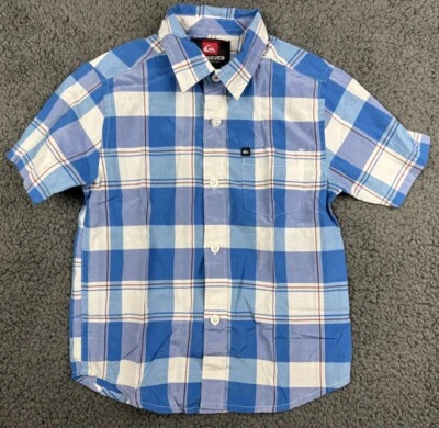 4 4T синий Quiksilver мальчика платье рубашка на пуговицах коротким рукавом клетку воротник карман - Изображение 1 из 4
