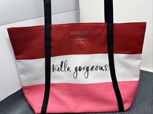 Clinique x Kate Spade Shopping Shoulder Travel Tote Large Red/White/Pink Bag - Picture 1 of 7