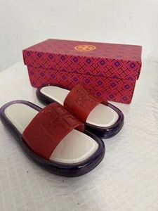 TORY BURCH BUBBLE JELLY SLIDE TORY RED / DEEP PURPLE/ LIGHT CREAM - Picture 1 of 16