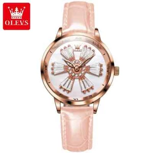 OLEVS 5579 Powder Women’s Casual Leather Quartz Watch - Picture 1 of 11