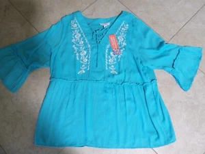 Bunulu Womans Size 1X Feminine Boho Hippie Blouse 3/4 Bell Sleeves Embroidery - Picture 1 of 6