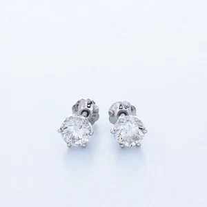 1.3CT Lab-Created Diamonds D/VVS1 Round Cut 14K White Gold 6-Prong Classic Studs - Picture 1 of 5