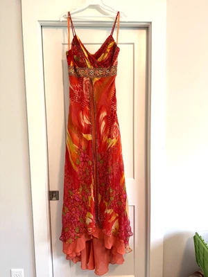 Sue Wong Silk Dress Beaded Evening Gown Red Orange Party Prom Sz 6 Long Maxi #39 - Image 1 of 4