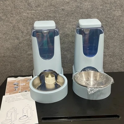 Alimentador automático por gravedad para mascotas y dispensador de agua - Paquete de 2 con arco de acero inoxidable Foto 1 de 4