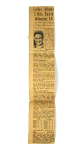 VTG 1930s Newspaper Print Baseball Altes C. Fuller 3 Hitter Beats Wolverine 6-0 - Picture 1 of 6