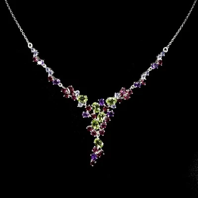 925 Sterling Silver Necklace Oval Peridot Amethyst Garnet Tanzanite Gemstone 22 - Image 1 of 4
