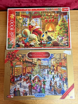 2 Christmas Jigsaws 1000 pces THE CHRISTMAS GROTTO and SANTA RESTING BY THE FIRE - Image 1 of 4