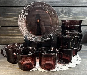 Forte Crisa Mexico Amethyst Glass 17 Piece Dinnerware Set Plates Bowls Cups - Picture 1 of 11