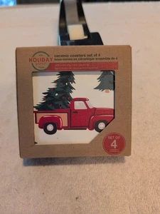 CHRISTMAS COASTERS W/Non-Slip Cork Backing Set Of 4 VINTAGE CHRISTMAS Brand New - Picture 1 of 2