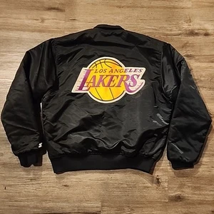 CHAQUETA DE SATÉN DE COLECCIÓN AÑOS 90 NBA LOS ANGELES LAKERS STARTER TALLA L NEGRA HECHA EN EE. UU. - Imagen 1 de 10