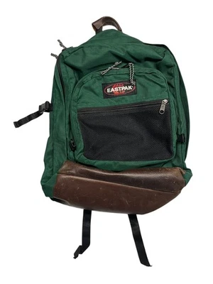 Vtg 90s EASTPAK Green/Brown LEATHER-BOTTOM HIKE BACKPACK Outdoor Gear Gym Bag - Image 1 of 4