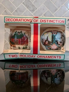 Vintage THOMAS NAST WHITE SATIN Set Of 2 Ornaments CHRISTMAS Eve 1862 Americana - Picture 1 of 5