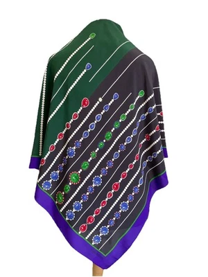 Bufanda de seda Valentino Stratos Italia estampado de joyas púrpura verde negro vintage #A122 Foto 1 de 4