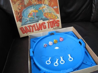 Battling Tops Board Game Ideal 1968 Complete 4 Tops 4 Pullers 4 Pegs #B1 - Image 1 of 4
