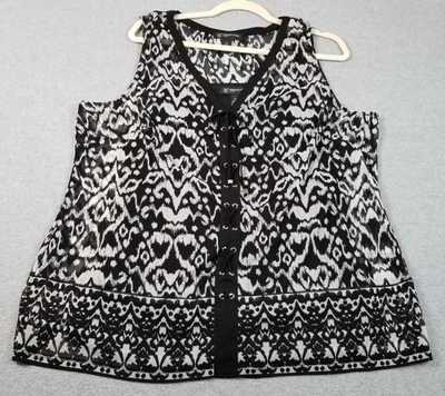 I.N.C Tank Top Women 2X Plus Black White Abstract iKat Sleeveless V Neck Stretch - Image 1 of 4