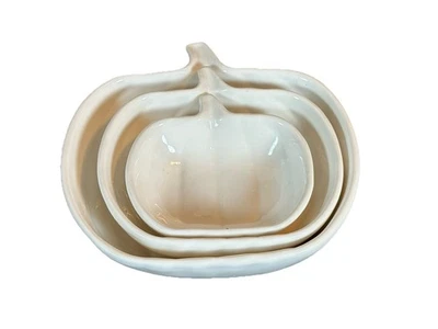 Primitives by Kathy white pumpkin plate set serving bowls NEW set of 3 dishes - Image 1 of 4