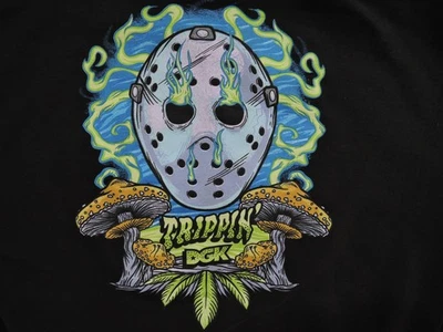 DGK Hoodie Mens Medium Black Trippin Jason Mask Mushrooms Pullover Sweatshirt - Image 1 of 4
